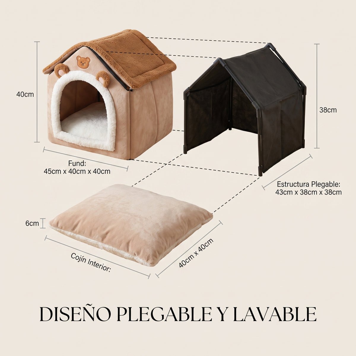 Casita Cueva Térmica 2 en 1 para Perros Pequeños y Gatos – Cama Nido Plegable y Lavable de Felpa
