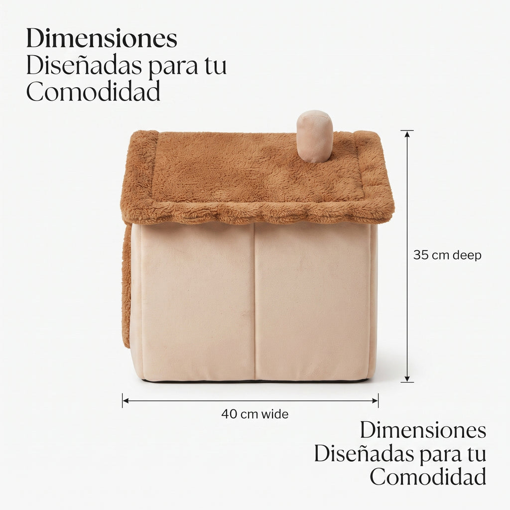 Casita Cueva Térmica 2 en 1 para Perros Pequeños y Gatos – Cama Nido Plegable y Lavable de Felpa