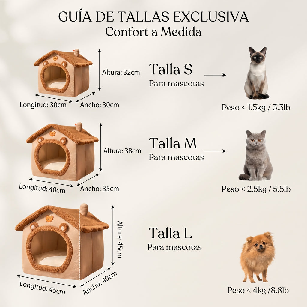 Casita Cueva Térmica 2 en 1 para Perros Pequeños y Gatos – Cama Nido Plegable y Lavable de Felpa