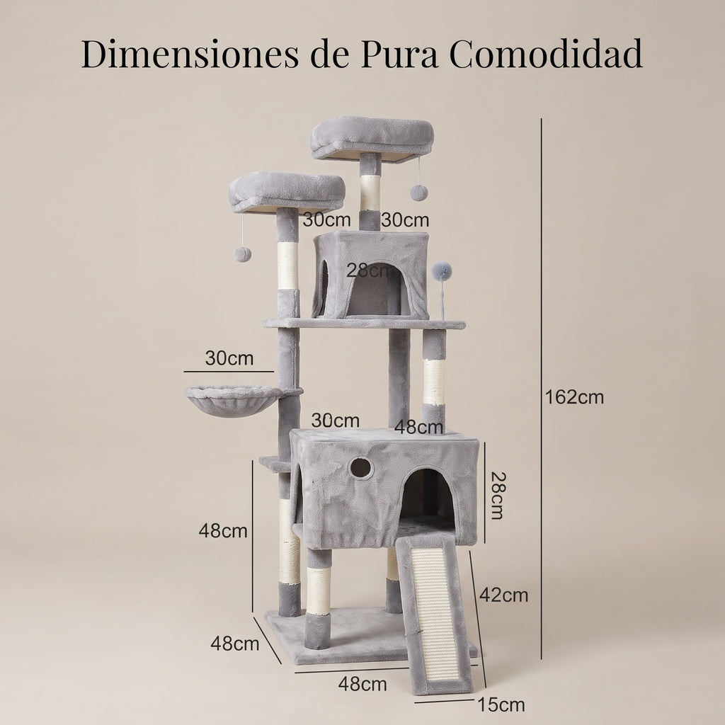 Árbol Rascador Multinivel para Gatos – Torre de Actividades con Cuevas, Hamaca, Escalera de Sisal y Miradores Acolchados