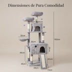 Árbol Rascador Multinivel para Gatos – Torre de Actividades con Cuevas, Hamaca, Escalera de Sisal y Miradores Acolchados