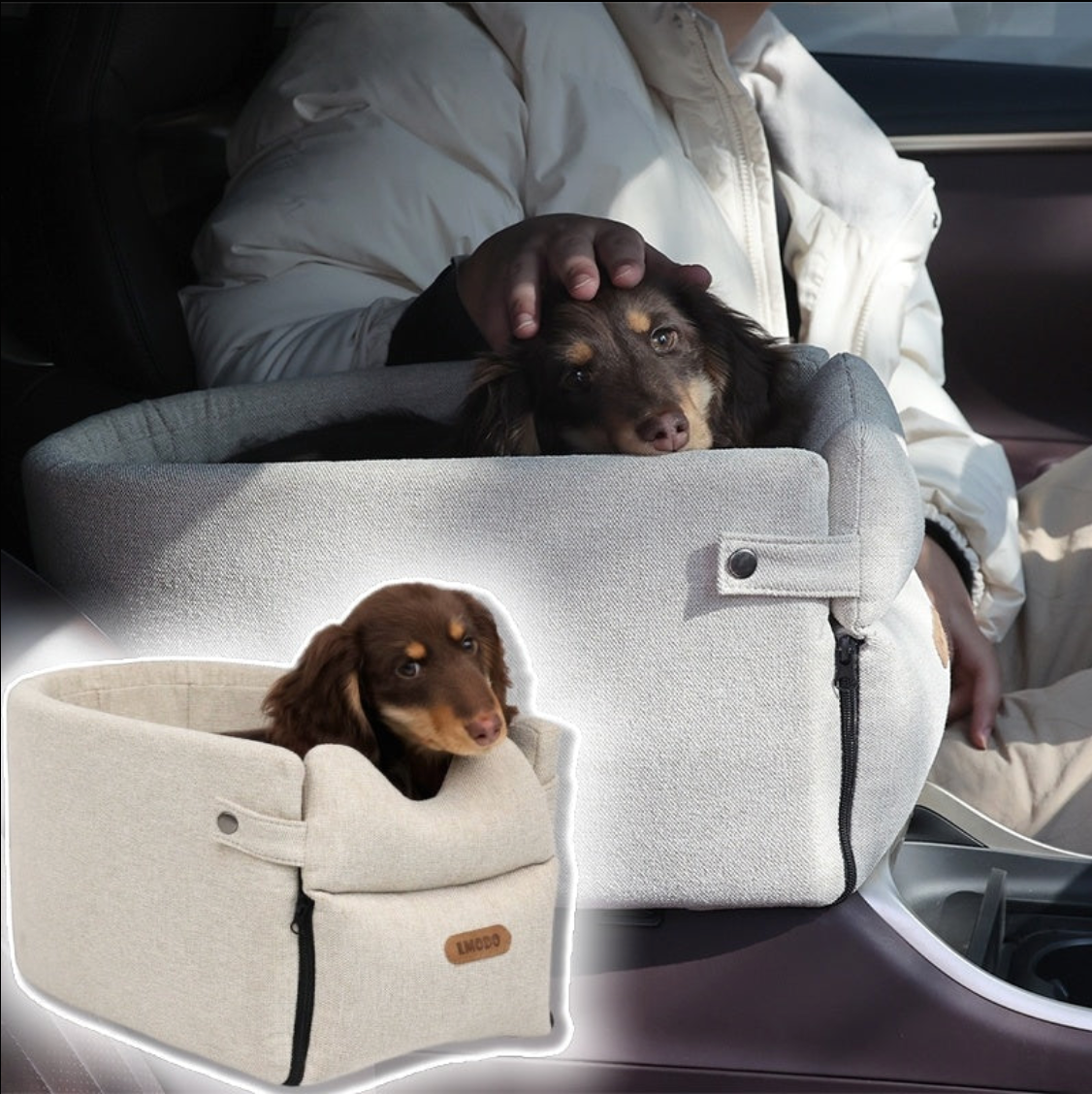 Asiento de Coche para Perros y Gatos para Consola Central | Cama de Viaje Portátil y Segura