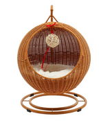 Cama Sillón Colgante de Ratán para Gatos – Cesta Balancín con Soporte Metálico y Cojín Suave