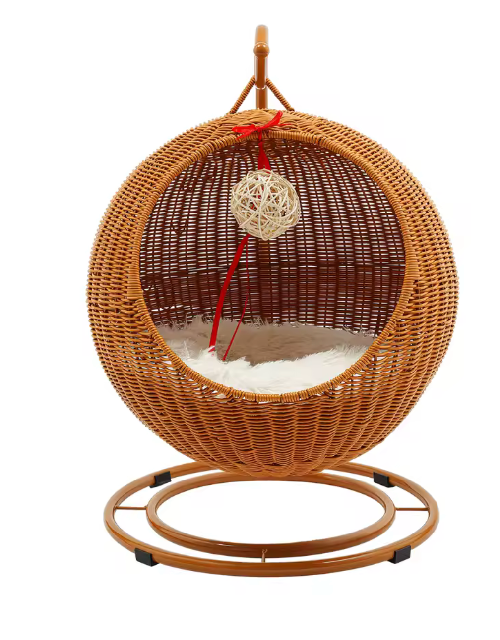 Cama Sillón Colgante de Ratán para Gatos – Cesta Balancín con Soporte Metálico y Cojín Suave
