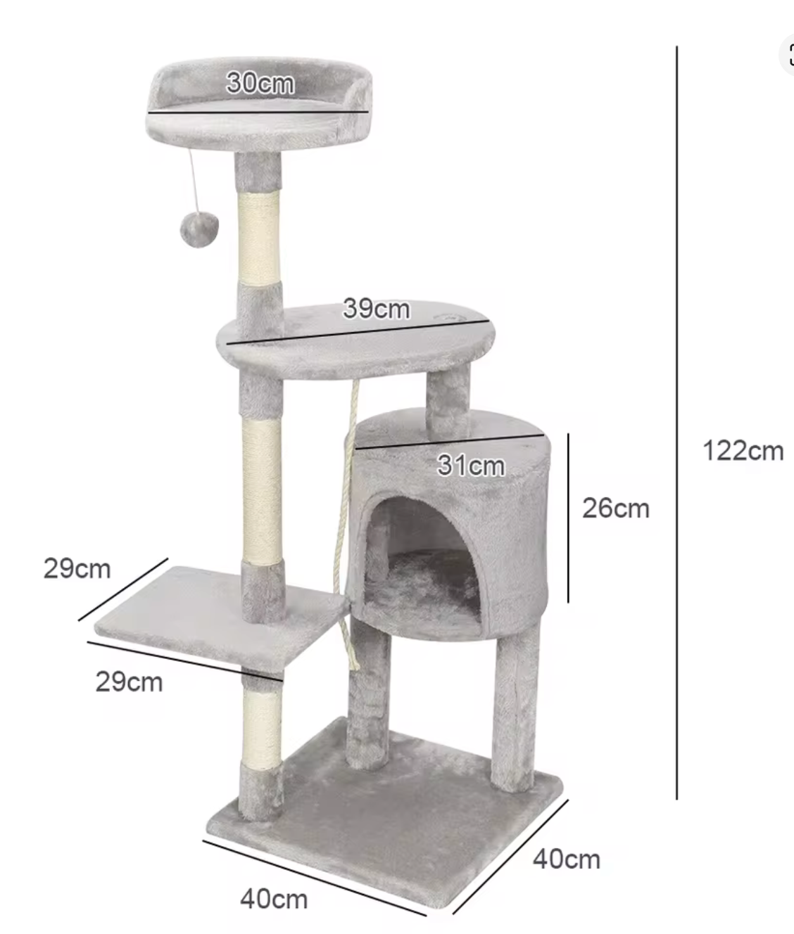 Árbol Rascador Multinivel para Gatos – Torre de Actividades con Cuevas, Hamaca, Escalera de Sisal y Miradores Acolchados