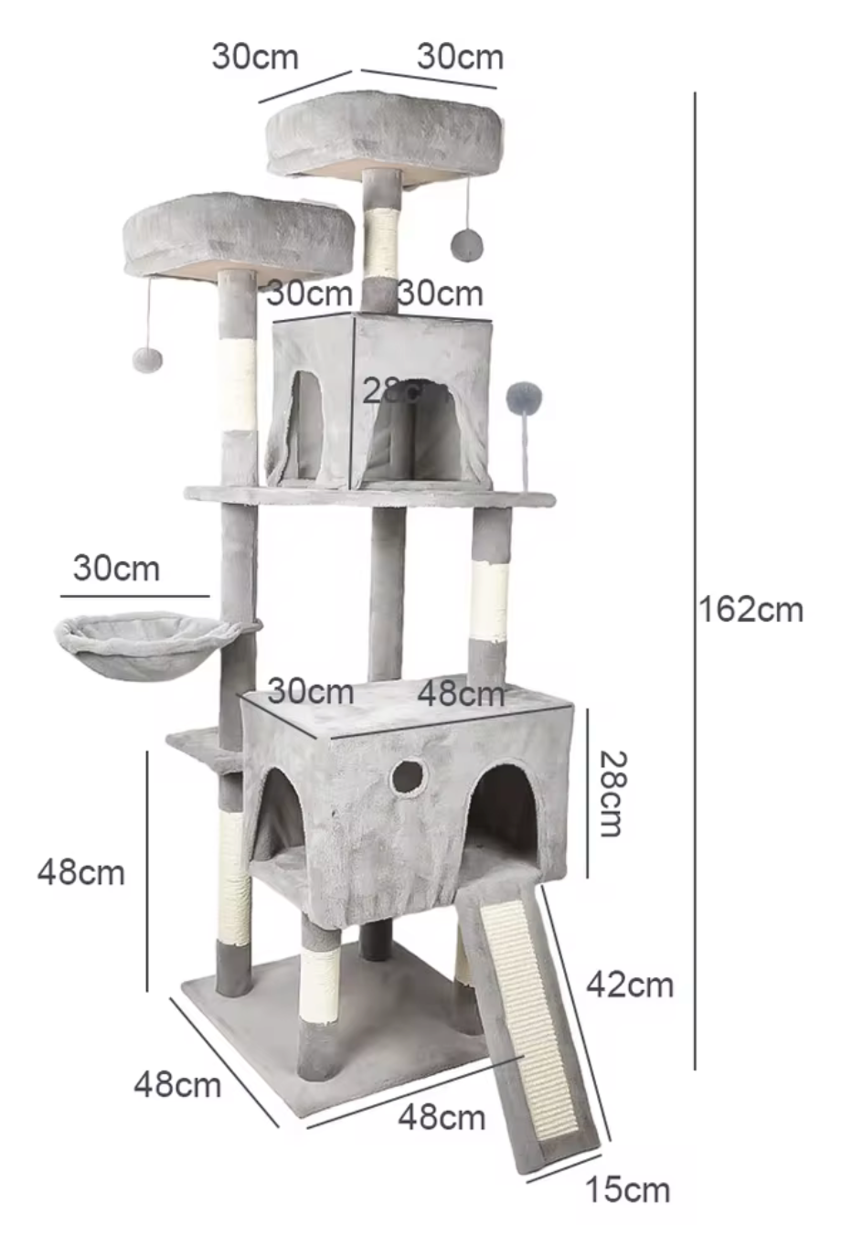 Árbol Rascador Multinivel para Gatos – Torre de Actividades con Cuevas, Hamaca, Escalera de Sisal y Miradores Acolchados