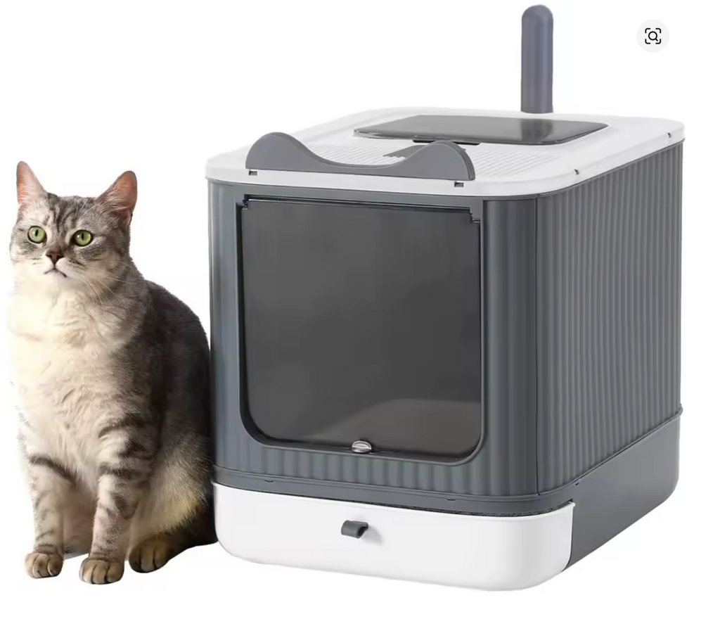Arenero Cerrado para Gatos con Cajón Deslizante – Bandeja Sanitaria con Doble Entrada/Salida Antisalpicaduras y Pala Higiénica