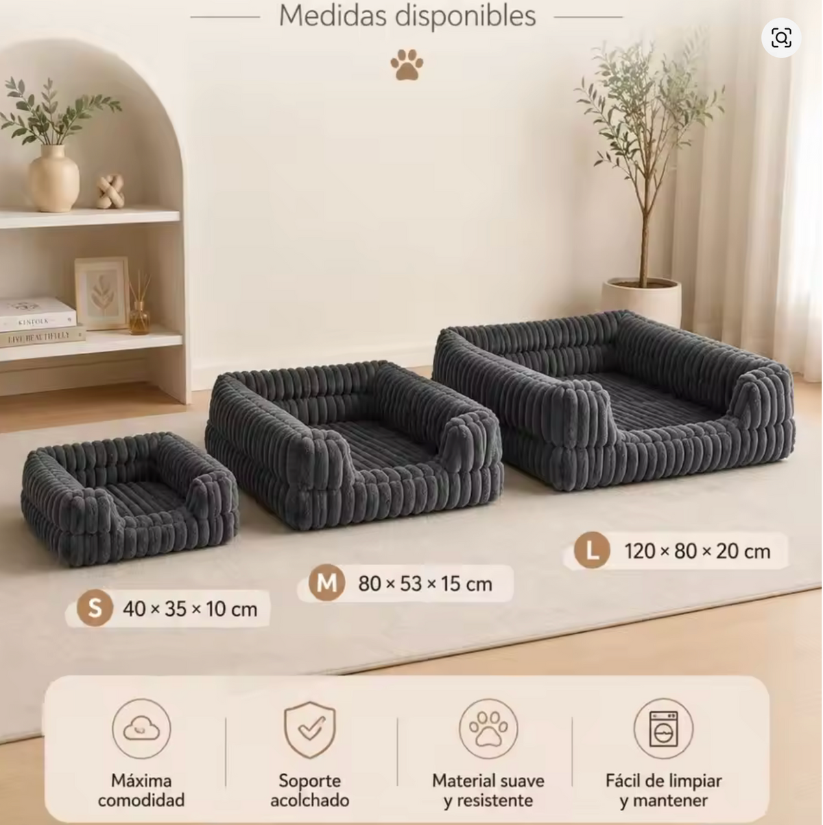 Cama Sofá Ortopédica Antiestrés para Perros y Gatos – Colchón Ergonómico de Pana Acolchada con Funda Extraíble y Lavable