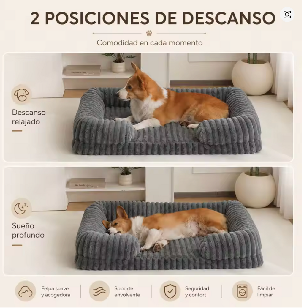 Cama Sofá Ortopédica Antiestrés para Perros y Gatos – Colchón Ergonómico de Pana Acolchada con Funda Extraíble y Lavable