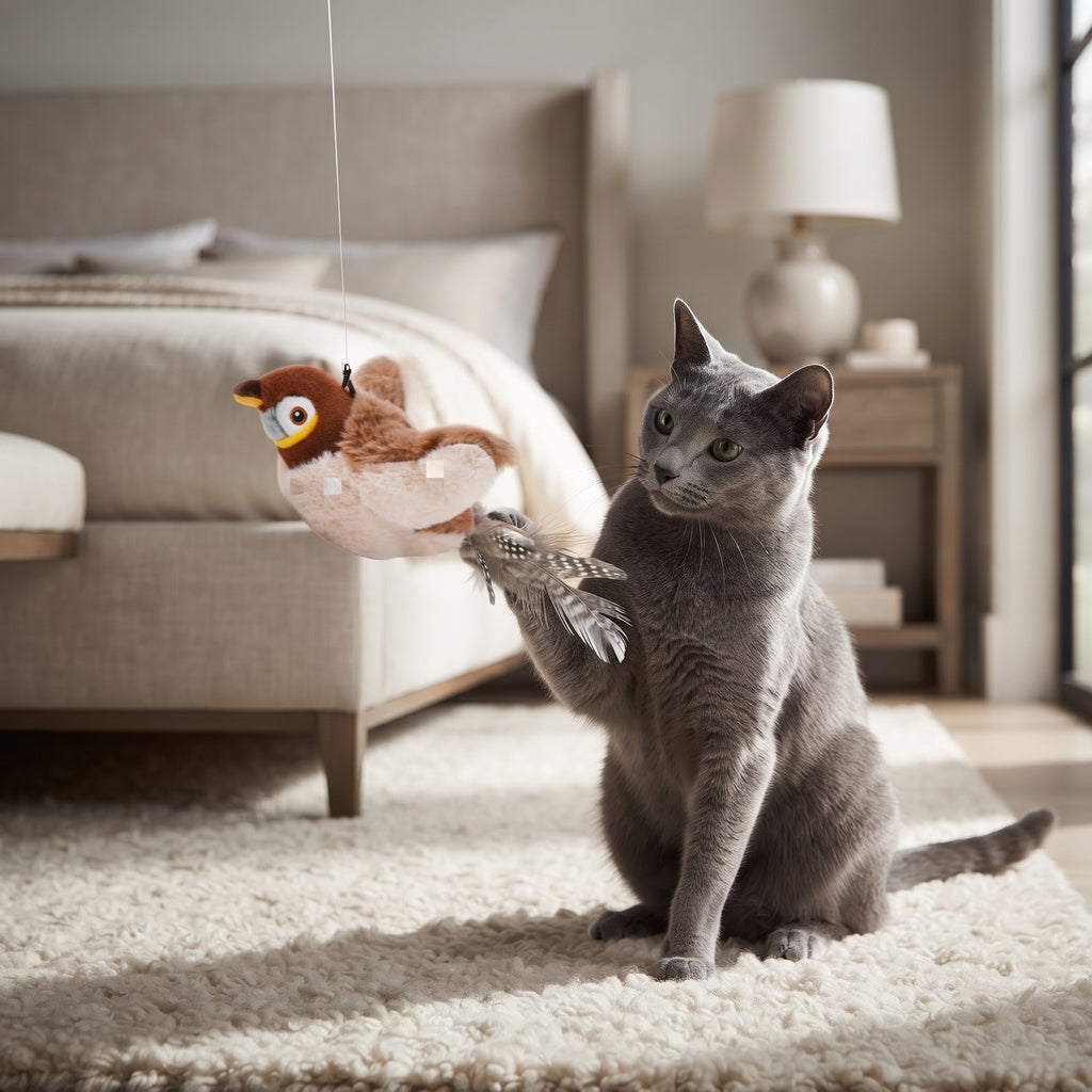 Pájaro Aleteador Interactivo con Catnip y Sonido para Gatos – Recargable por USB