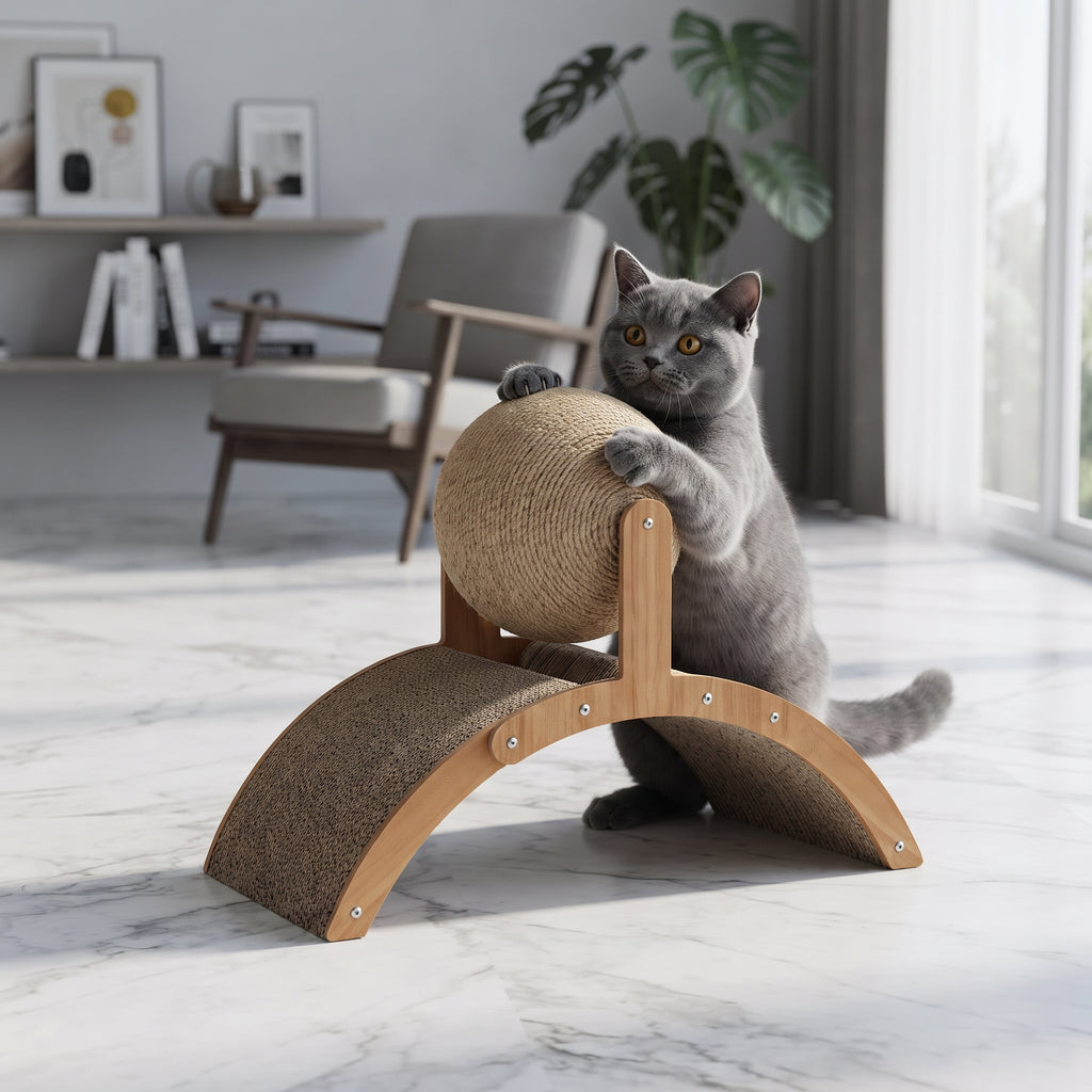 Rascador Giratorio de Sisal y Madera para Gatos | Diseño Estético 2 en 1