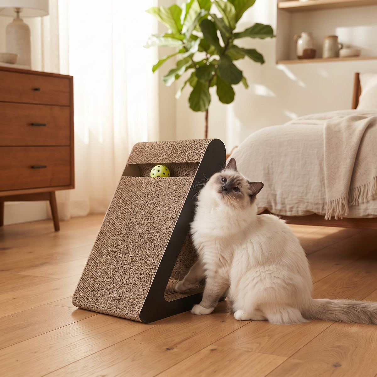 Rascador de Cartón 2 en 1 con Bolas Giratorias para Gatos