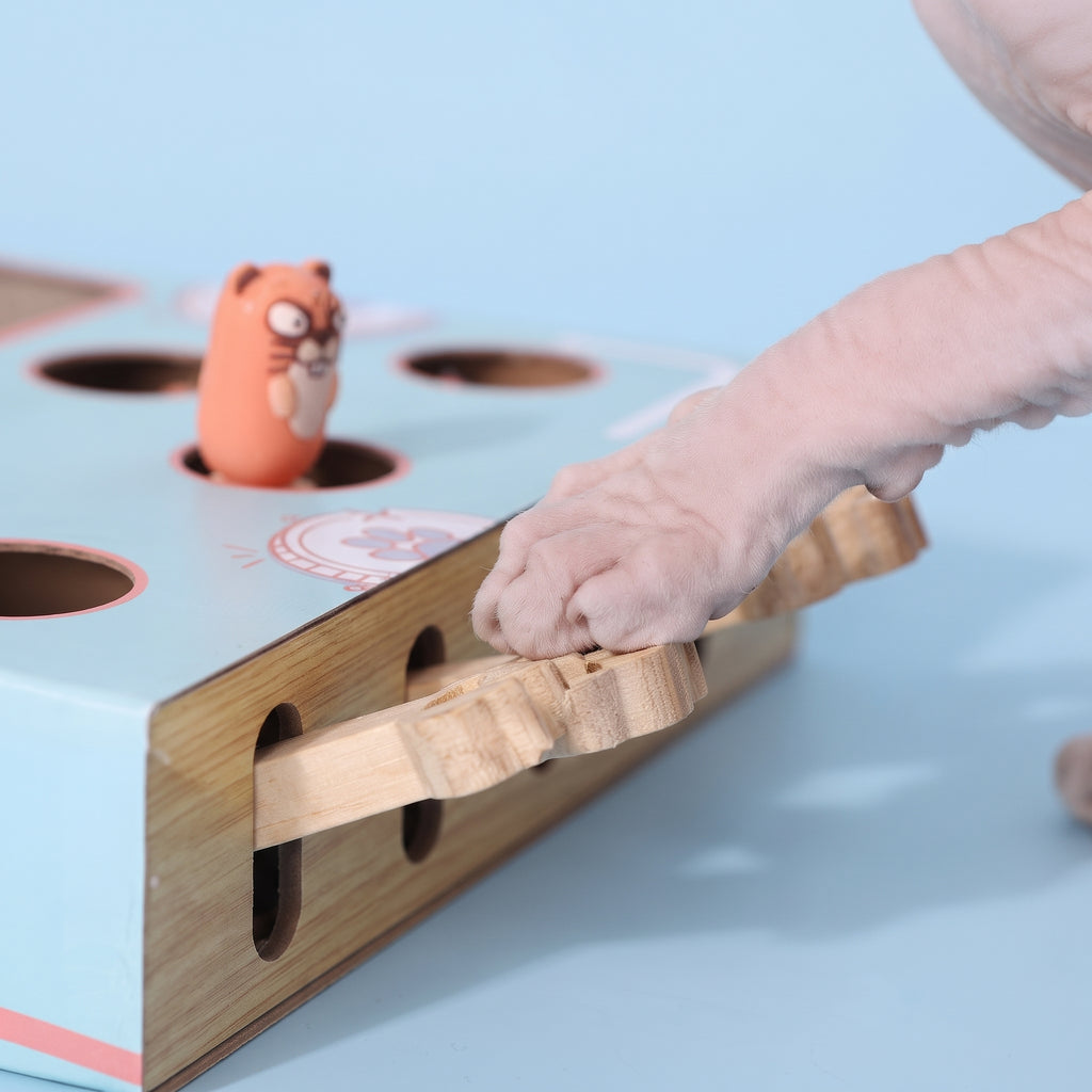 Caja Interactiva 3 en 1 para Gatos | Rascador y Juego de Caza en Madera