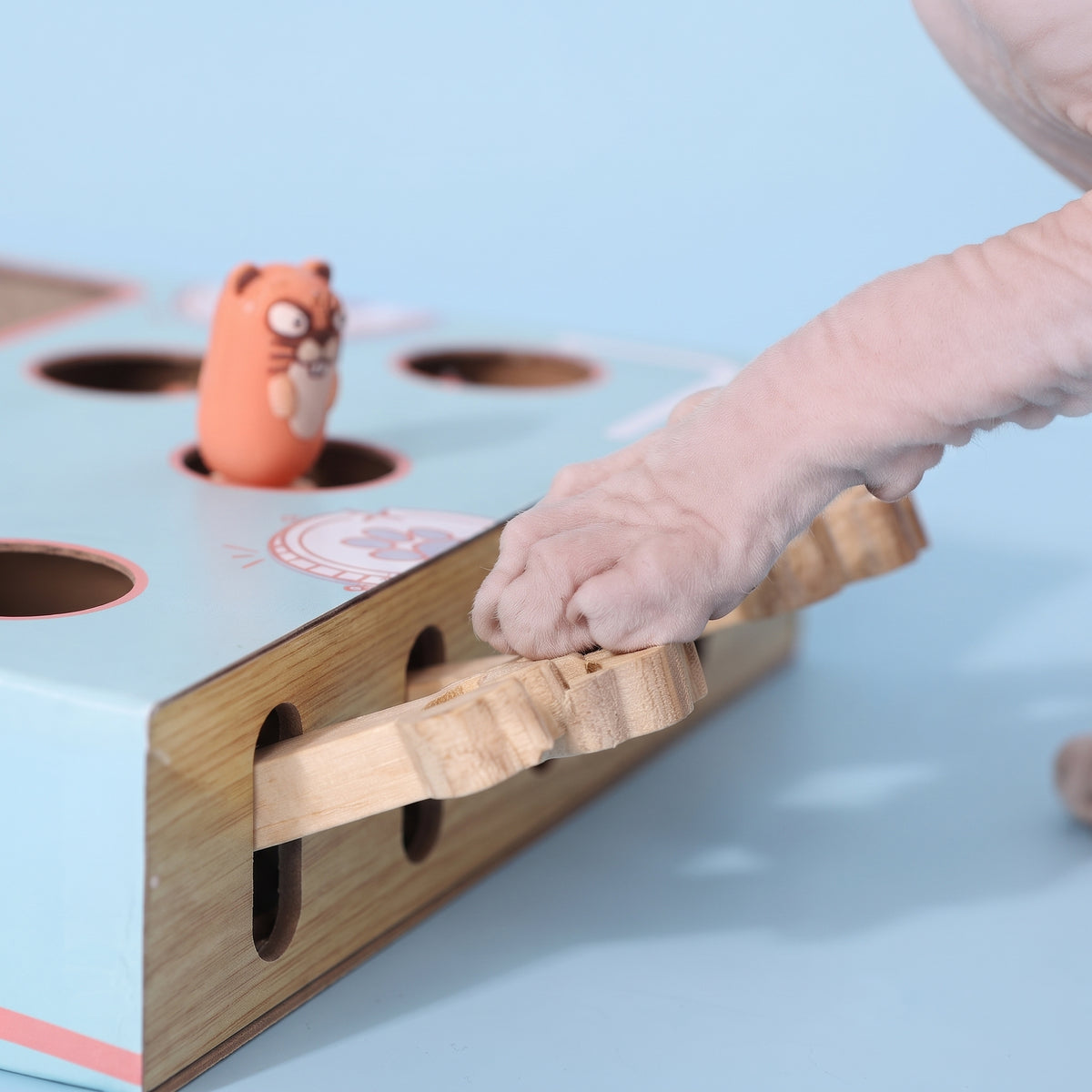 Caja Interactiva 3 en 1 para Gatos | Rascador y Juego de Caza en Madera