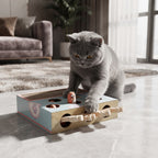 Caja Interactiva 3 en 1 para Gatos | Rascador y Juego de Caza en Madera