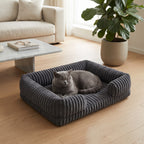 Cama Sofá Ortopédica Antiestrés para Perros y Gatos – Colchón Ergonómico de Pana Acolchada con Funda Extraíble y Lavable