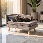 Cama Sofá Elevada para Mascotas con Cojín, Almohada y Patas de Madera