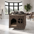Casa de Ratán para Gatos de 2 Niveles con Cueva y Plataforma