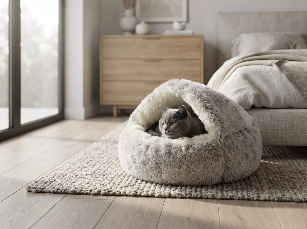Cama Cueva 2 en 1 de Felpa Suave y Térmica para Gatos y Perros Pequeños – Saco de Dormir Antiansiedad