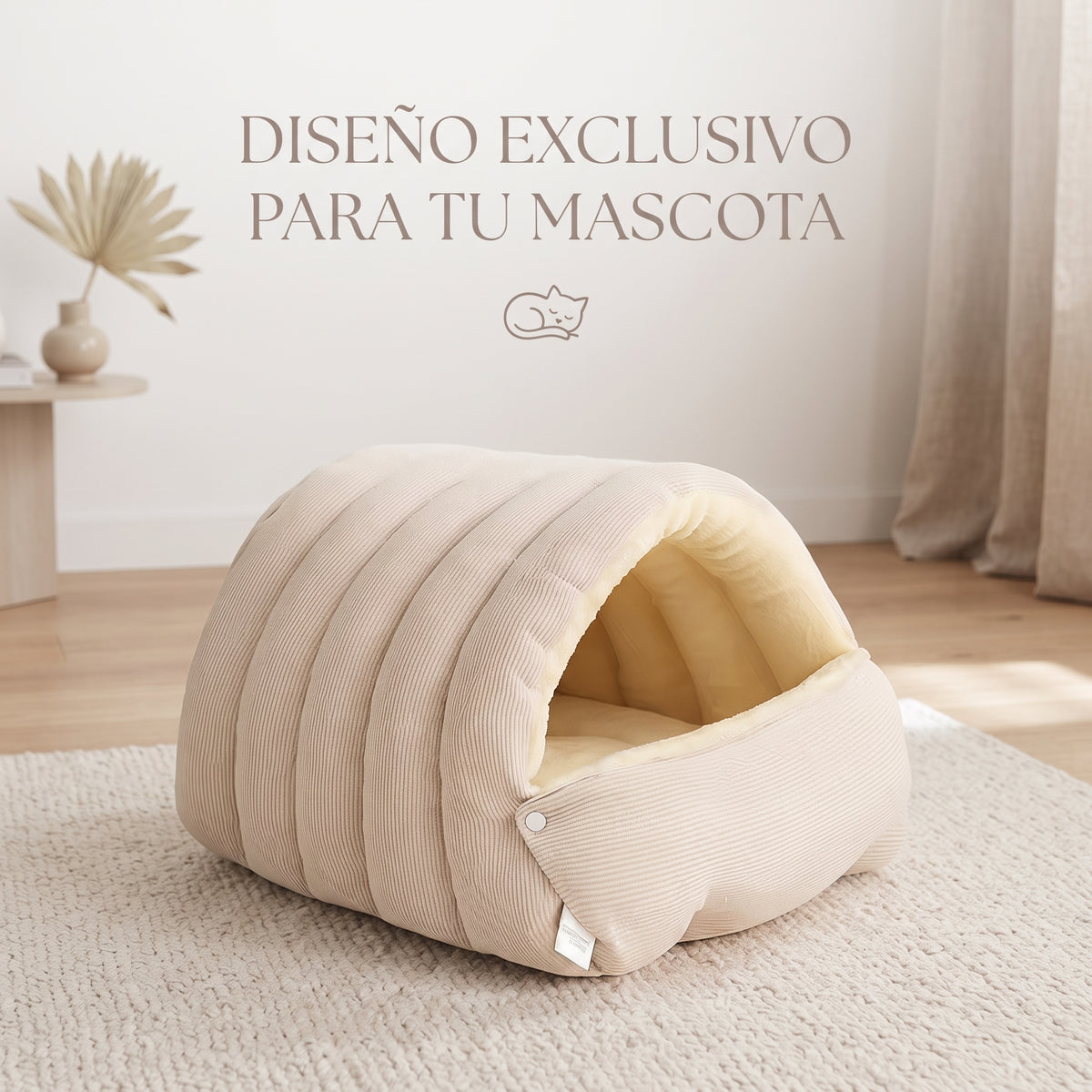 Cama Cueva Térmica de Pana para Gatos y Perros Pequeños – Nido Acolchado Antiansiedad con Cojín Extraíble y Lavable
