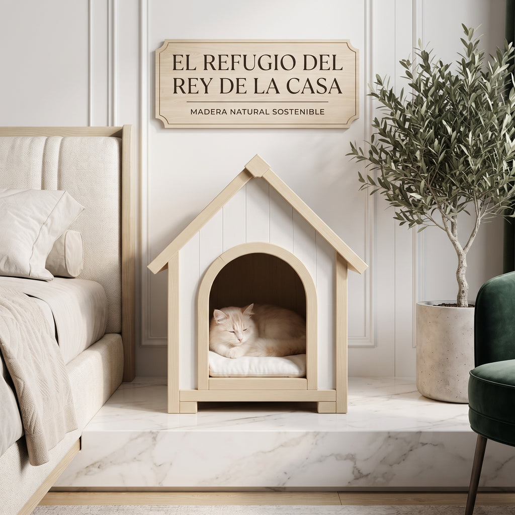 Caseta de Madera Maciza para Perros Pequeños y Gatos – Casa Refugio de Interior y Exterior con Tejado a Dos Aguas