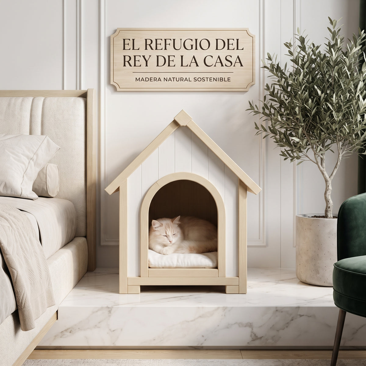 Caseta de Madera Maciza para Perros Pequeños y Gatos – Casa Refugio de Interior y Exterior con Tejado a Dos Aguas