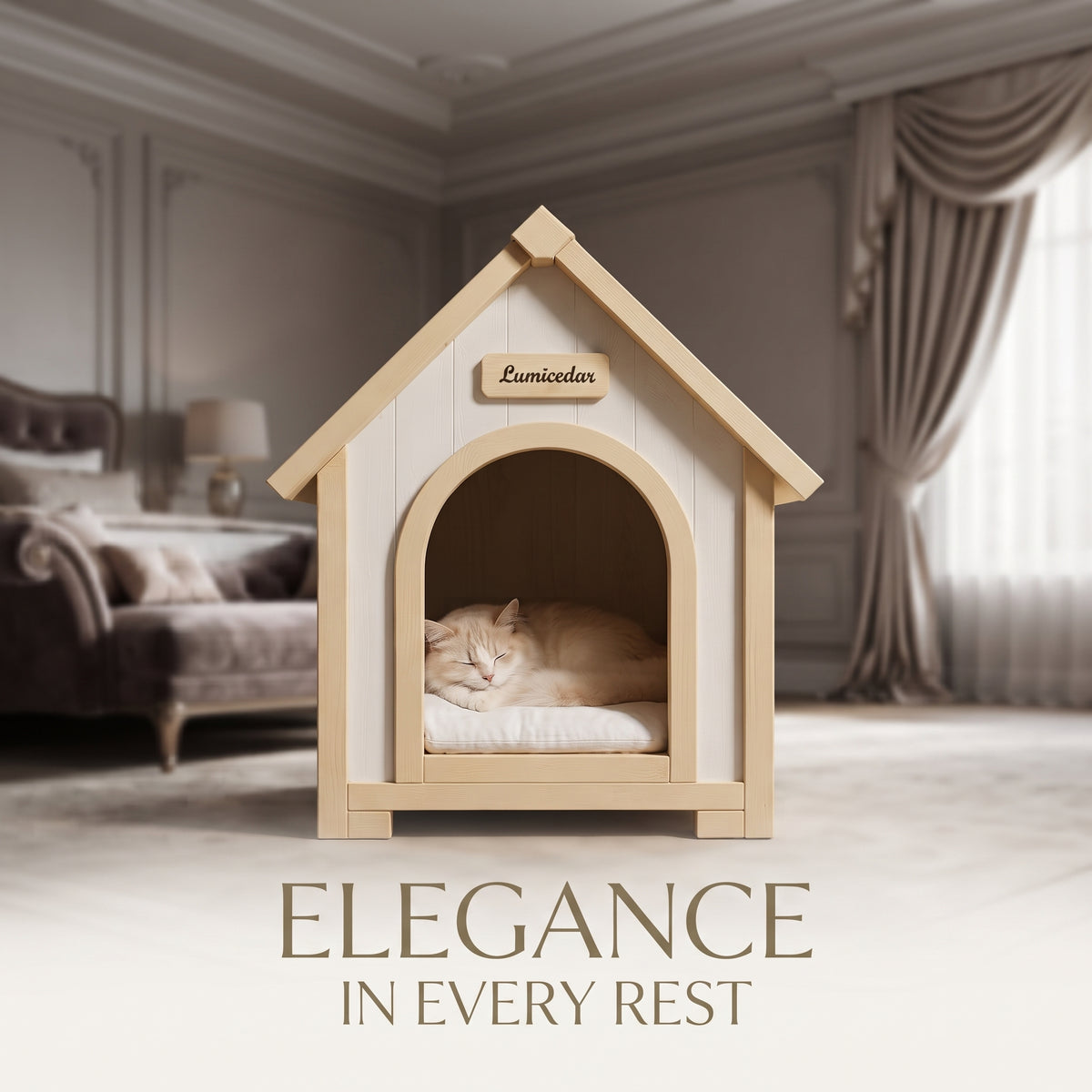 Caseta de Madera Maciza para Perros Pequeños y Gatos – Casa Refugio de Interior y Exterior con Tejado a Dos Aguas
