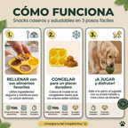 Instrucciones paso a paso para rellenar, congelar y jugar con la pelota interactiva para perros de The Paws Boutique.