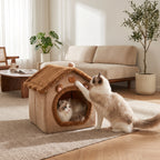 Casita Cueva Térmica 2 en 1 para Perros Pequeños y Gatos – Cama Nido Plegable y Lavable de Felpa