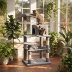 Árbol Rascador Multinivel para Gatos – Torre de Actividades con Cuevas, Hamaca, Escalera de Sisal y Miradores Acolchados
