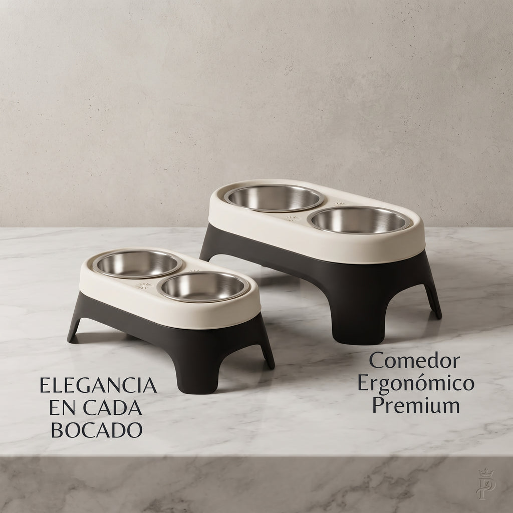 Comedero Doble Elevado de Acero Inoxidable para Perros y Gatos