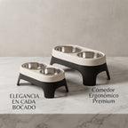 Comedero Doble Elevado de Acero Inoxidable para Perros y Gatos