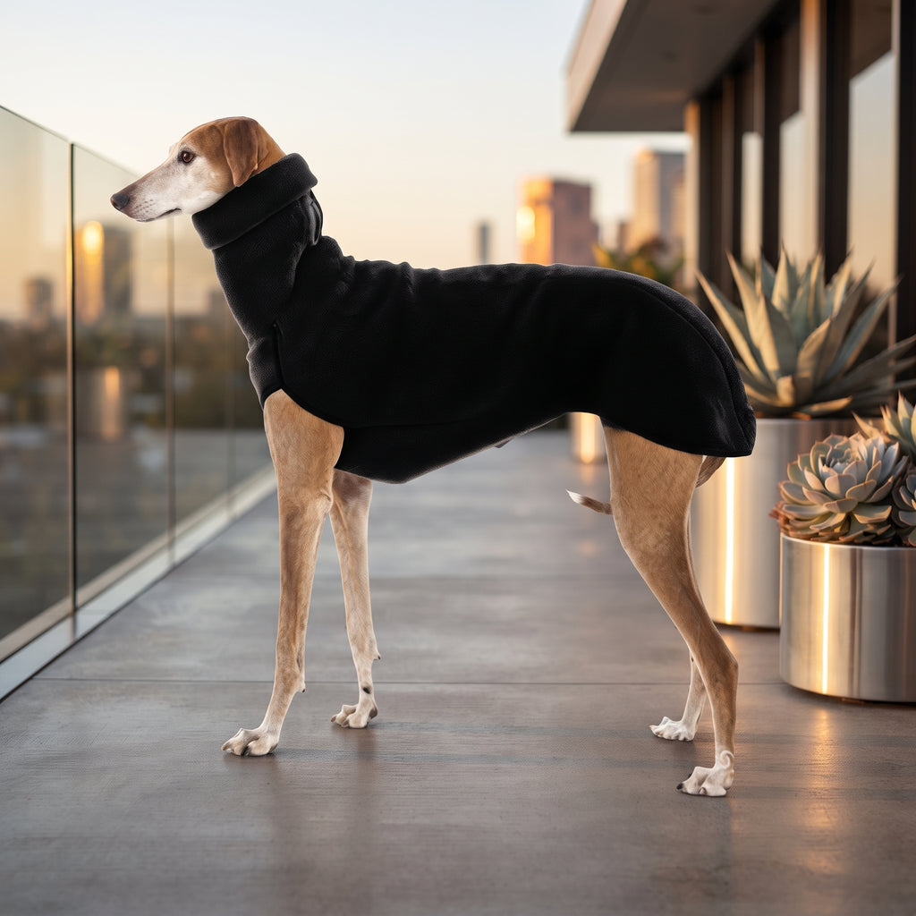 Jersey Polar de Cuello Alto para Galgos, Whippets y Lebreles – Abrigo Térmico Elástico de Forro Polar Jaspeado
