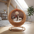Cama Sillón Colgante de Ratán para Gatos – Cesta Balancín con Soporte Metálico y Cojín Suave