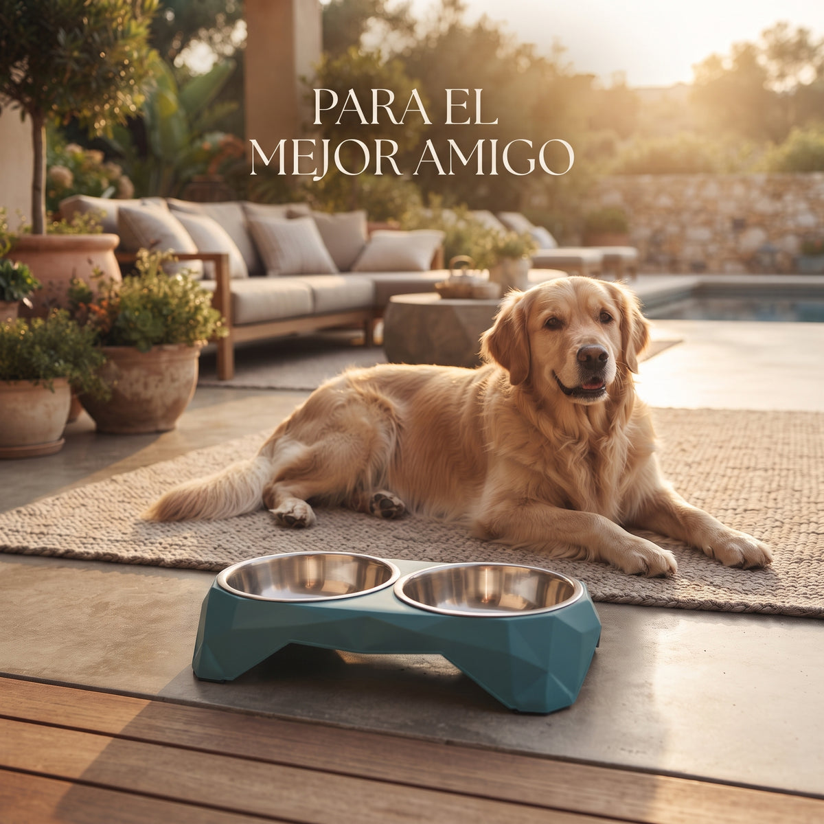 Comedero Doble Elevado para Perros y Gatos – Soporte Ergonómico Geométrico con Cuencos de Acero Inoxidable Extraíbles y Base Antideslizante
