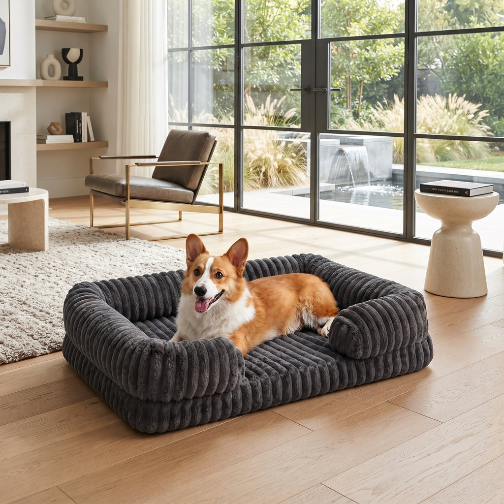 Cama Sofá Ortopédica Antiestrés para Perros y Gatos – Colchón Ergonómico de Pana Acolchada con Funda Extraíble y Lavable