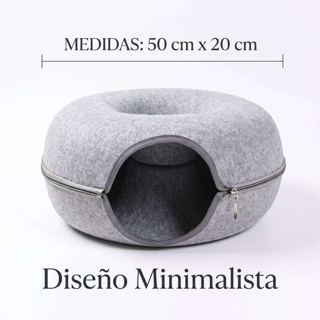 Túnel Cama en Forma de Donut para Gatos - Juguete Interactivo 2 en 1