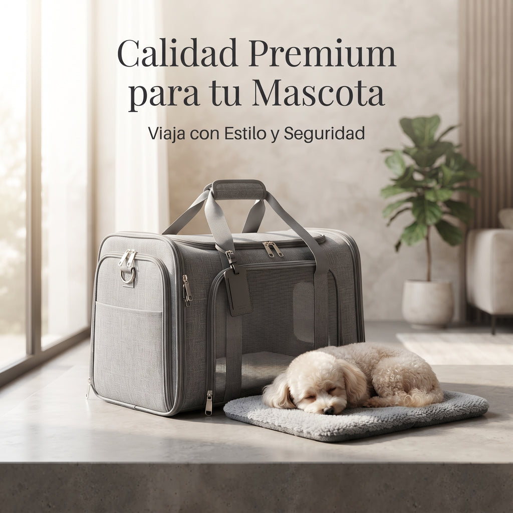 Bolsa de Transporte Homologada para Mascotas – Transportín Transpirable para Perros y Gatos (Cabina de Avión, Tren y Coche)