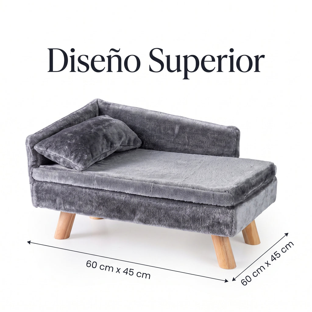 Cama Sofá Elevada para Mascotas con Cojín, Almohada y Patas de Madera