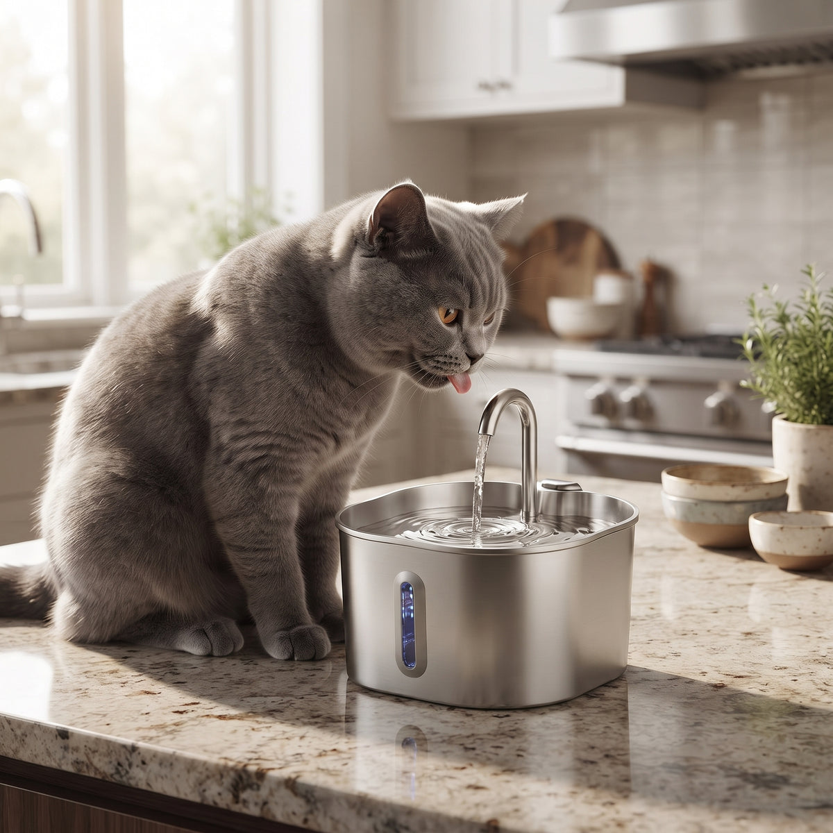 Fuente de Agua Automática en Acero Inoxidable para Gatos | 2.2L