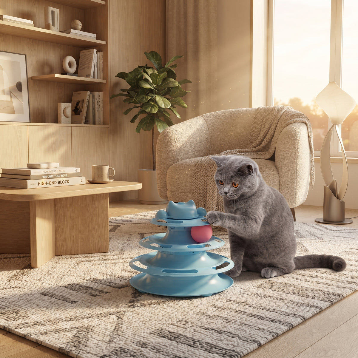 Torre Interactiva de 4 Niveles con Bolas y Pluma para Gatos | The Paws Boutique
