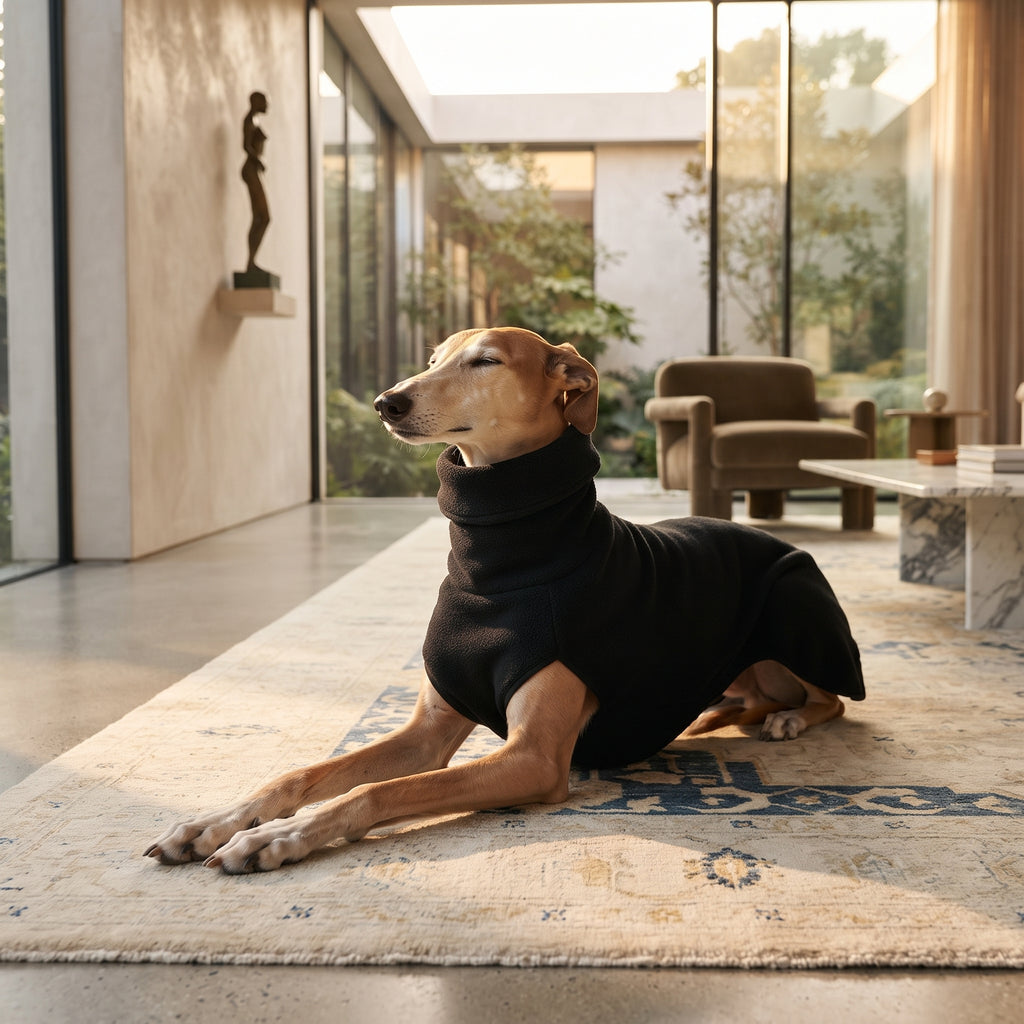 Jersey Polar de Cuello Alto para Galgos, Whippets y Lebreles – Abrigo Térmico Elástico de Forro Polar Jaspeado