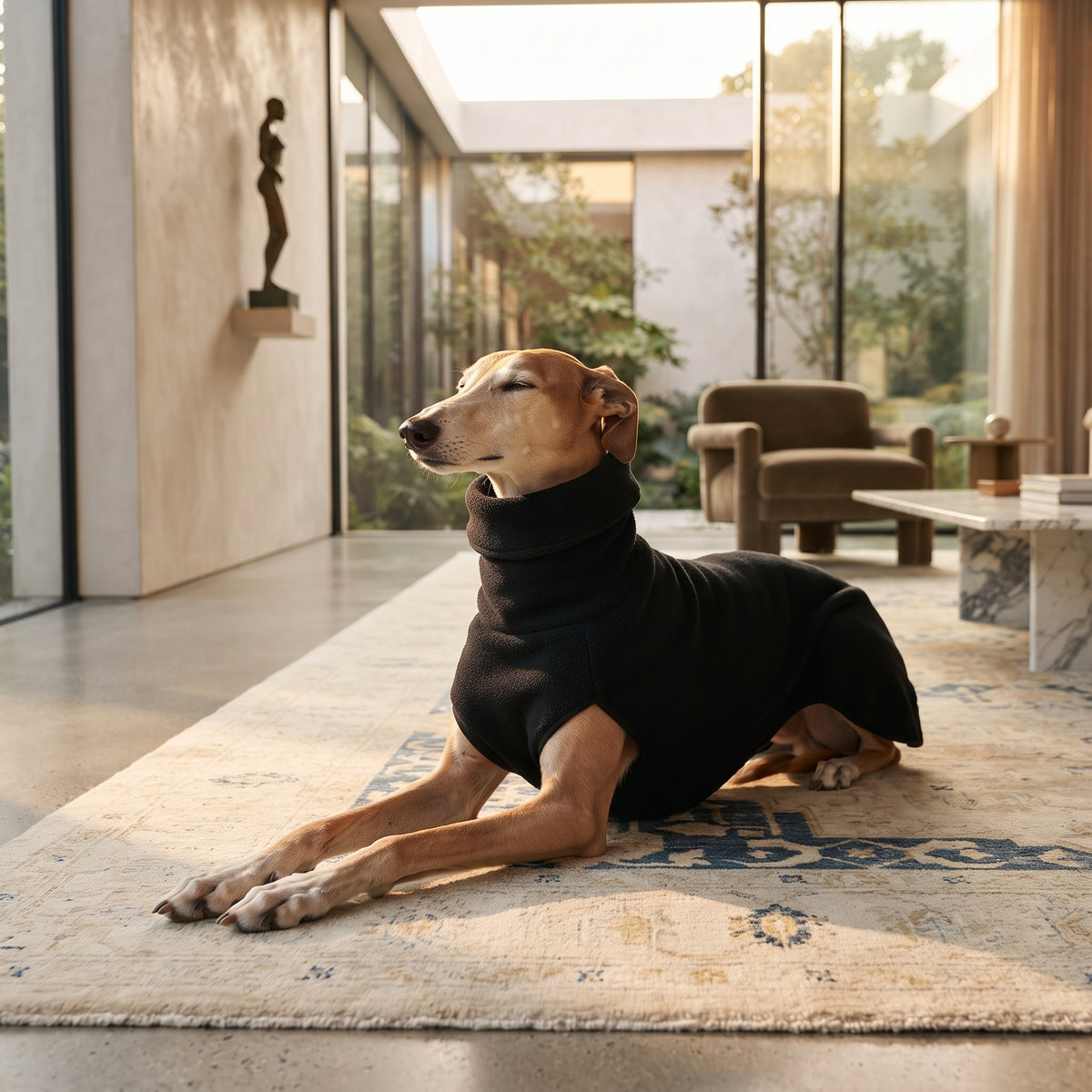 Jersey Polar de Cuello Alto para Galgos, Whippets y Lebreles – Abrigo Térmico Elástico de Forro Polar Jaspeado