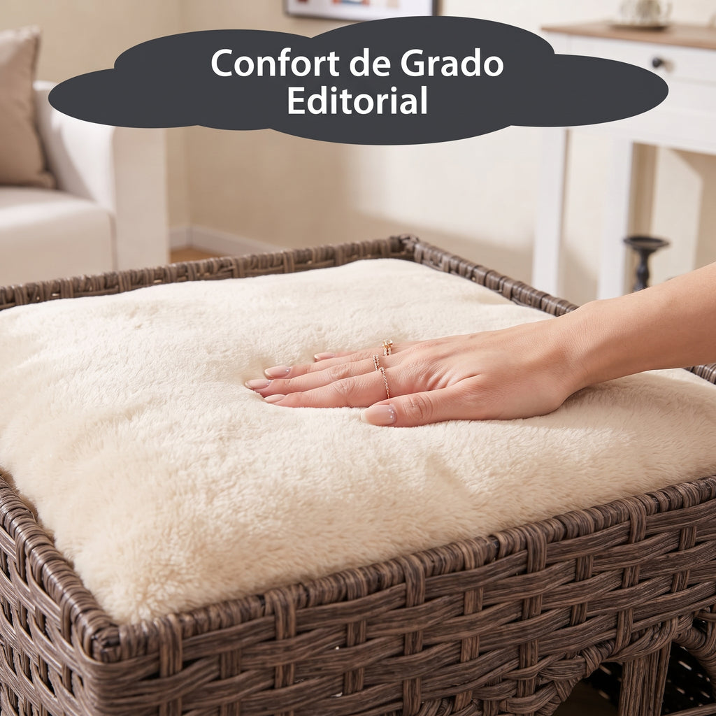 Casa de Ratán para Gatos de 2 Niveles con Cueva y Plataforma