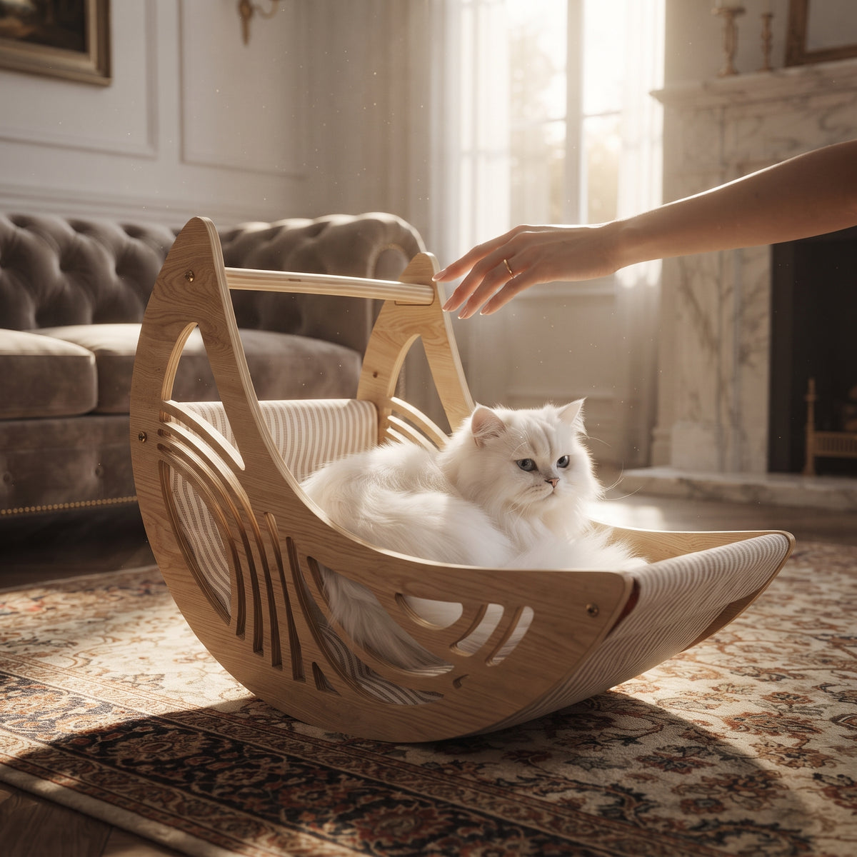 Hamaca Flotante de Pared para Gatos con Forma de Media Luna – Cama Nido Colgante de Madera y Lona Transpirable