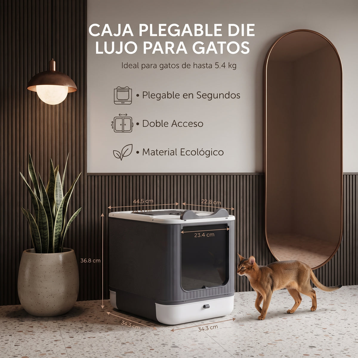 Arenero Cerrado para Gatos con Cajón Deslizante – Bandeja Sanitaria con Doble Entrada/Salida Antisalpicaduras y Pala Higiénica