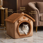 Casita Cueva Térmica 2 en 1 para Perros Pequeños y Gatos – Cama Nido Plegable y Lavable de Felpa