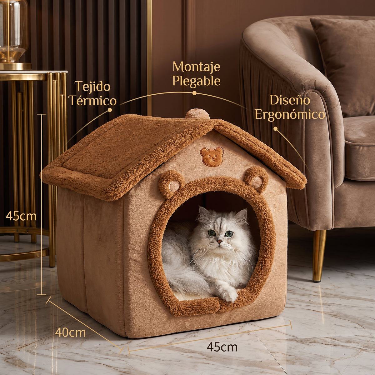 Casita Cueva Térmica 2 en 1 para Perros Pequeños y Gatos – Cama Nido Plegable y Lavable de Felpa