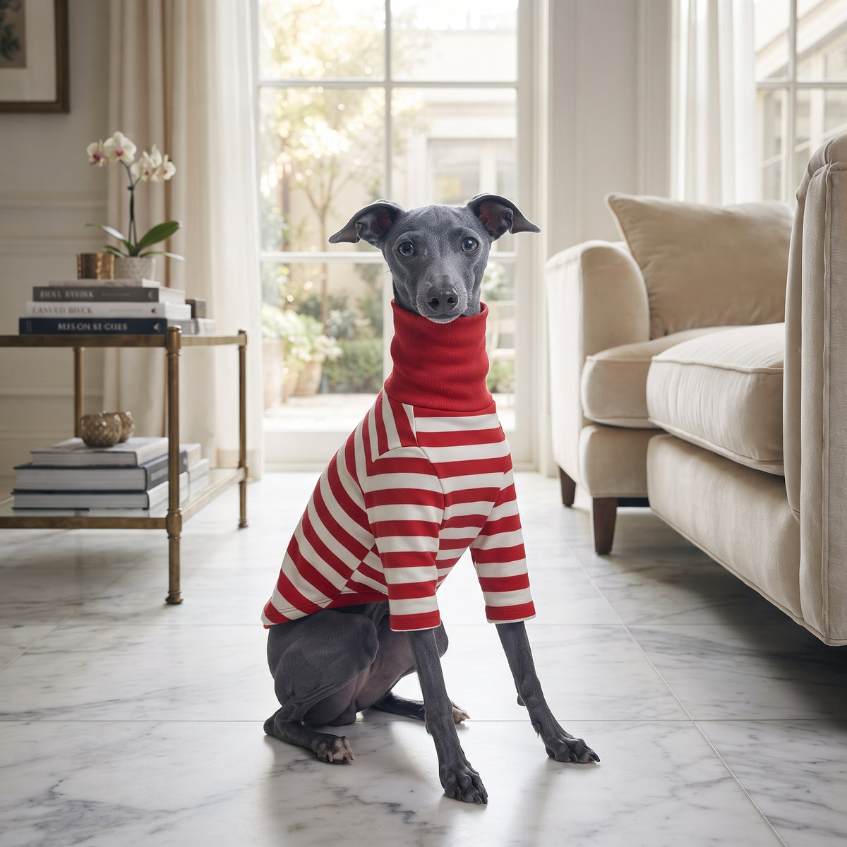Jersey a Rayas de Cuello Alto para Galgo Italiano, Whippet y Lebreles – Camiseta Elástica de Algodón 100%