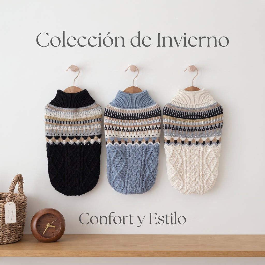 Jersey Vintage de Punto con Cuello Alto para Perros y Gatos